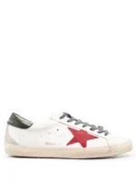 Golden Goose Super-Star with red suede star and green leather heel tab