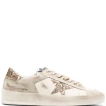 Golden Goose Stardan in ecru nappa leather with gold glitter star and heel tab