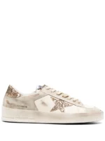 Golden Goose Stardan in ecru nappa leather with gold glitter star and heel tab