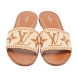 Louis Vuittonx Brown/Beige Raffia Lock It Slides - Image 4