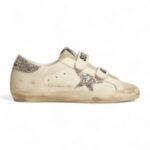 Golden Goose Old School ith silver glitter star and ice-gray suede tongue