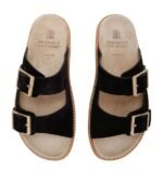 BRUNELLO CUCINELLI Suede Double-Strap Sandals Black - Image 2